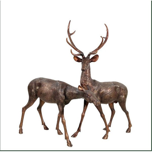 Bronze Buck & Doe Bronze Sculpture Set Stag Female Male Statues