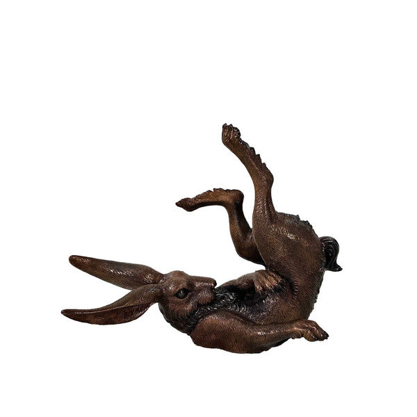 Baxter' Tumbling Bunny Rabbit Bronze Statue Flipping on it Back Sculpture