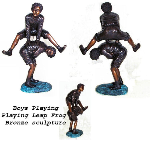 Playing Leap Frog Boys Bronze Sculpture Outdoor Garden Statue
