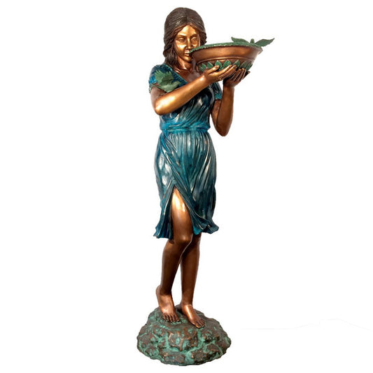 Girl with Birds hold a bowl water feature piped for fountain top young