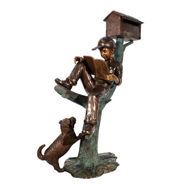 Boy Reading Book Bronze Mailbox Sculpture Teacher Statue Post large