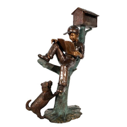 Boy Reading Book Bronze Mailbox Sculpture Teacher Statue Post large