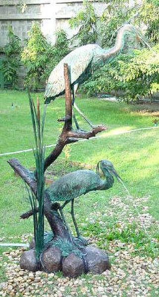 Life Size Bronze animal two cranes spouting water fountain