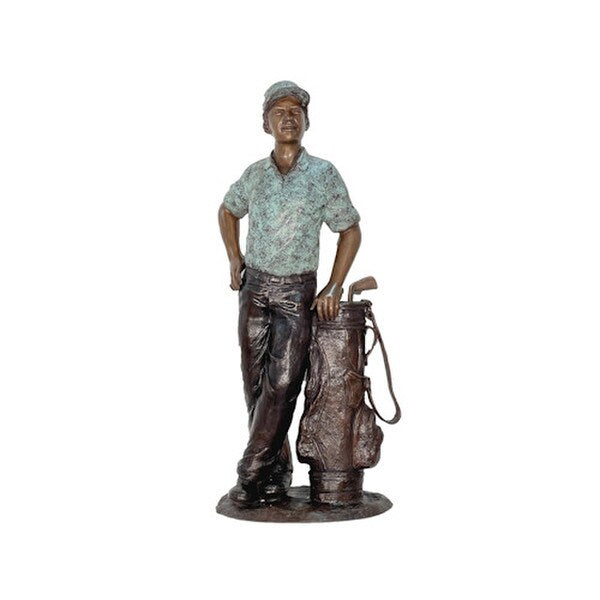 Golfer Male Stand with Clubs Bronze Statue Quality Garden Sculptures