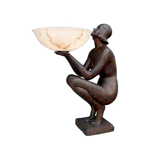 Statue art deco nude woman lamp kneeling with lighting large sculpture