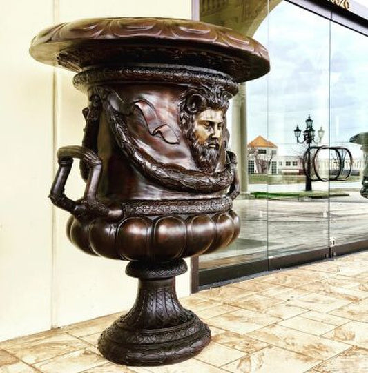 Giant 6 foot tall bronze sun king urn sold in pairs or indivually
