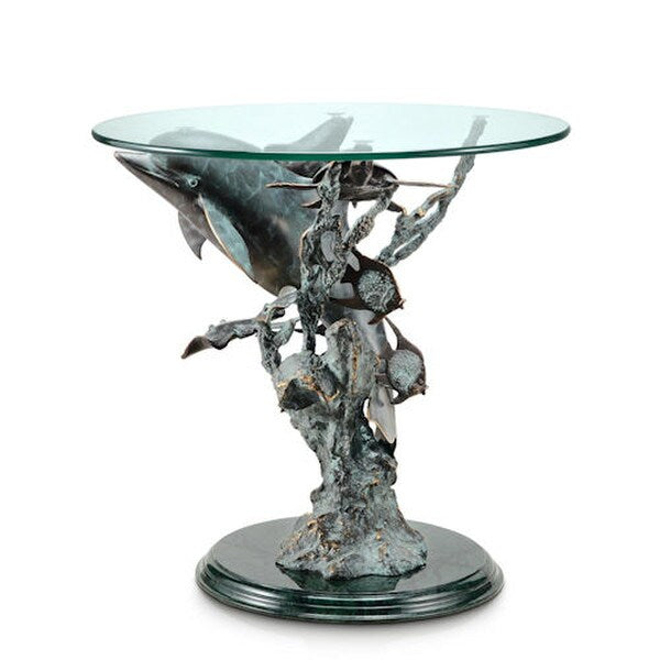 Dolphin Seaworld End Table Sculptural Coral Fish seaweed Reef statuary
