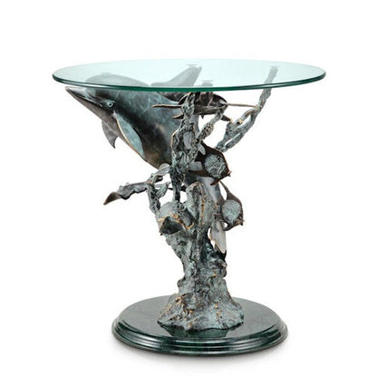 Dolphin Seaworld End Table Sculptural Coral Fish seaweed Reef statuary