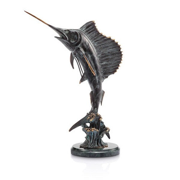 Tail Walker Sailfish Sculpture Brass Aquatic Life Fishing Trophy Statue