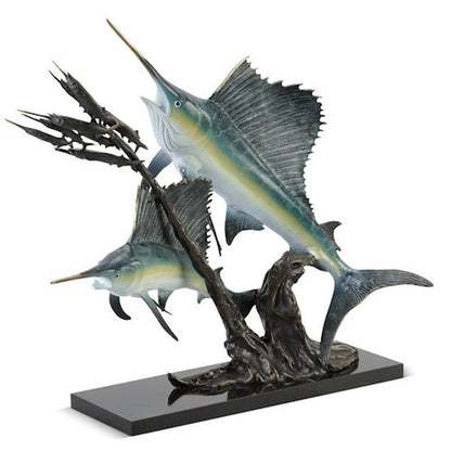 Marine Majesty Sailfish and Ballyhoo Statue Chase Sculpture with Ballyhoo