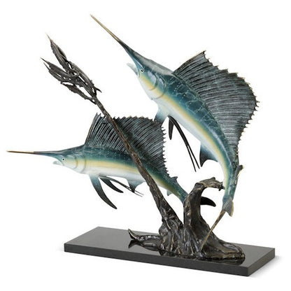 Sailfish Going After Ballyhoo Statue Quality Sculpture Brass Artwork