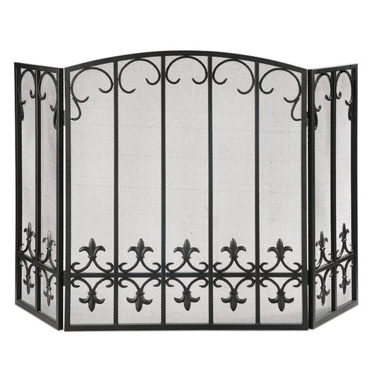 Black Fleur de Lis Fireplace Screen Decorative Aluminum Iron Provincial