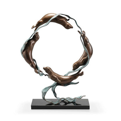 Sea Otter Spectacle Sculpture on Marble Base playful marine mammals