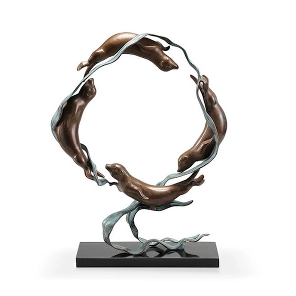 Sea Otter Spectacle Sculpture on Marble Base High End Statue circular