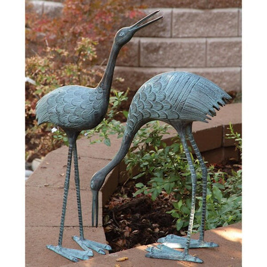 Stately Garden Cranes Brass Statues Set Pair High Quality Statuary
