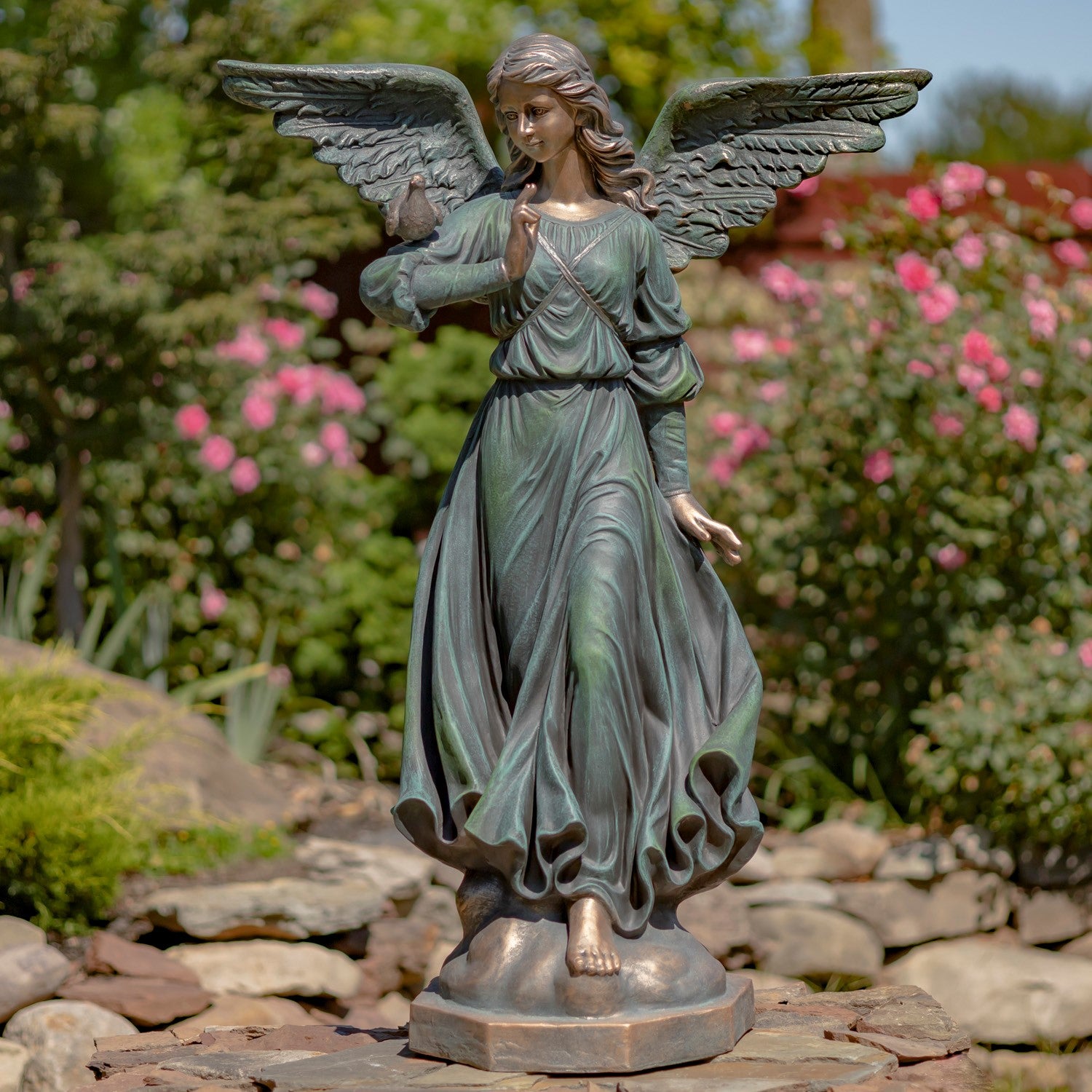 antique bronze angel statue large winged garden sculpture