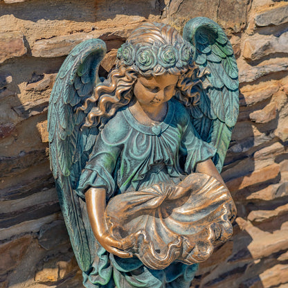 bronze finish angel wall décor planter outdoor sculpture