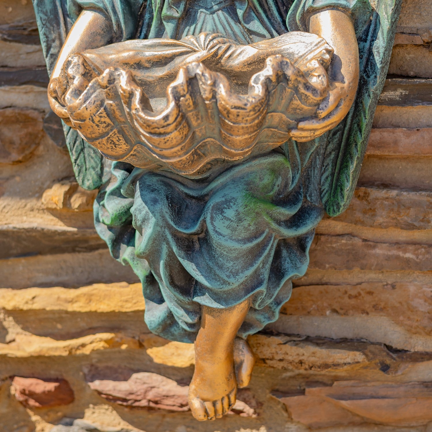 cherub holding shell planter outdoor wall garden statue