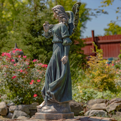 large outdoor angel sculpture stone finish guardian angel décor side view