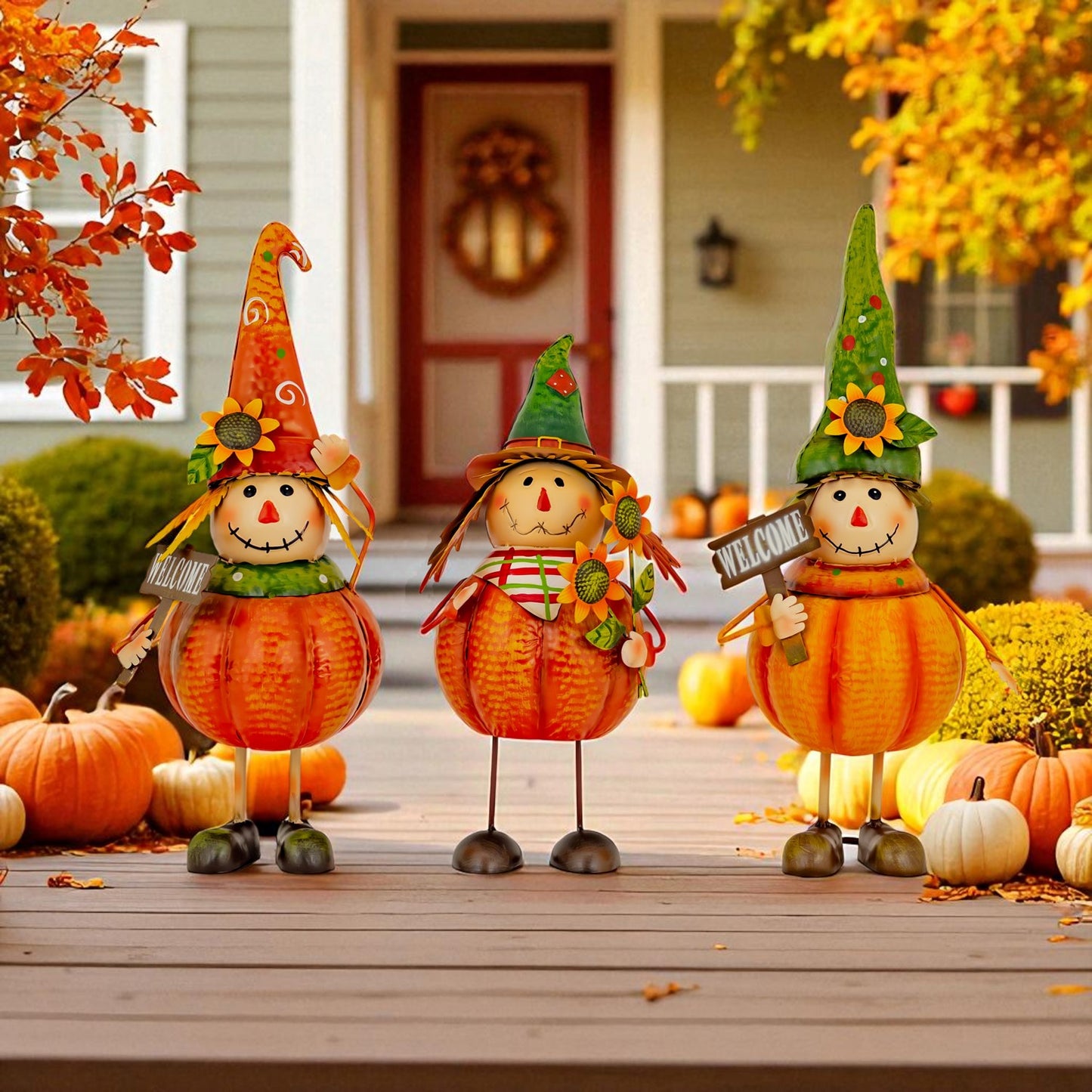 Pumpkin Patch Welcome Committee Scarecrow Trio 19.25" High