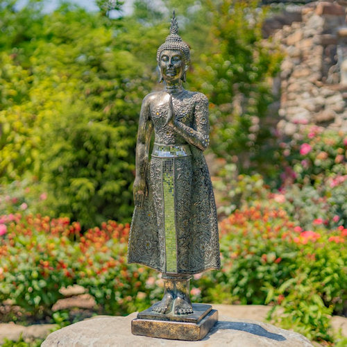 Buddha Standing Statue with Mirror Accents
