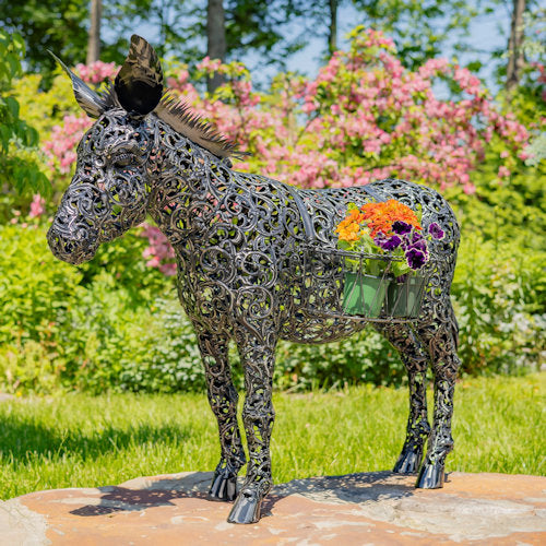 Donkey Flower Planter Iron Sculpture