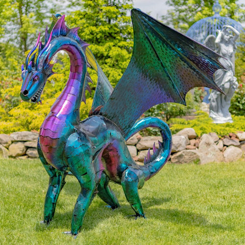 Dragon Statue 6 Feet Tall Iron Rainbow Color