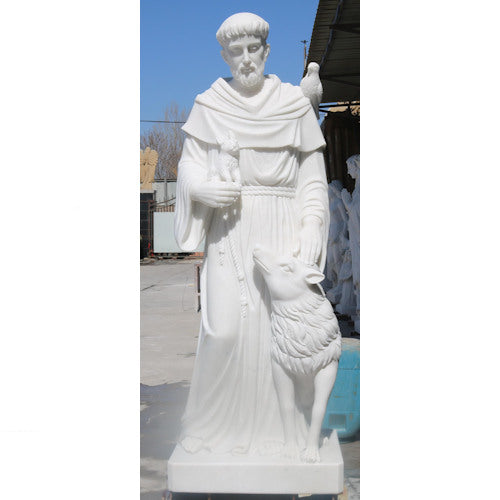 Life Size Marble Saint Francis with Wolf Statue
