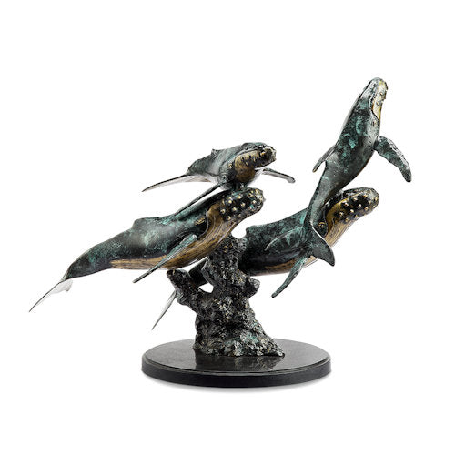 Humpback Whales Quartet Brass Sculpture