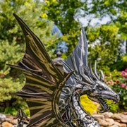 outdoor dragon décor metallic  figurine fantasy garden art forged steel sculpture 