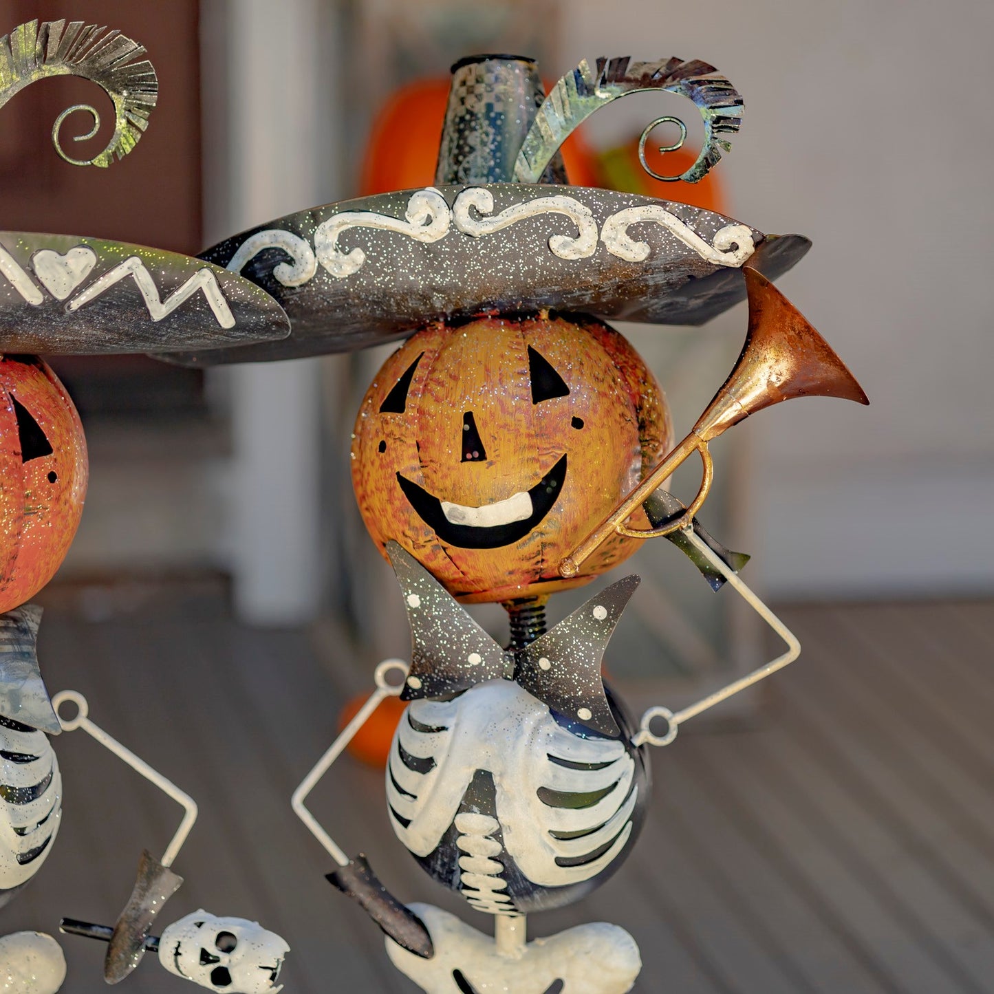 Los Tres Calaveras Pumpkin Skeleton Mariachi Band Set of 3 Sculptures