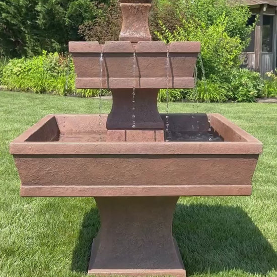 Video of fountain running garden sculpture squared basin ribbed finial