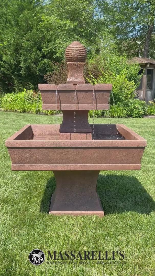 Video of fountain running garden sculpture squared basin ribbed finial