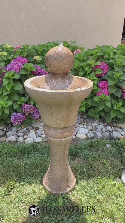 Fountain Garden Sphere Cement Lighted 37" Tall