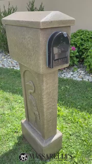 video Heron Bird themed cast stone mailbox sculpture made in America