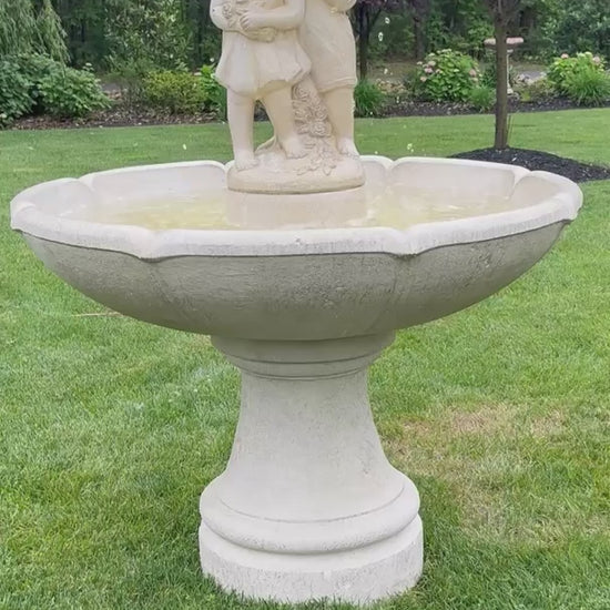 Video Girl & Boy Under Umbrella Single Tier Fountain – Made in USA