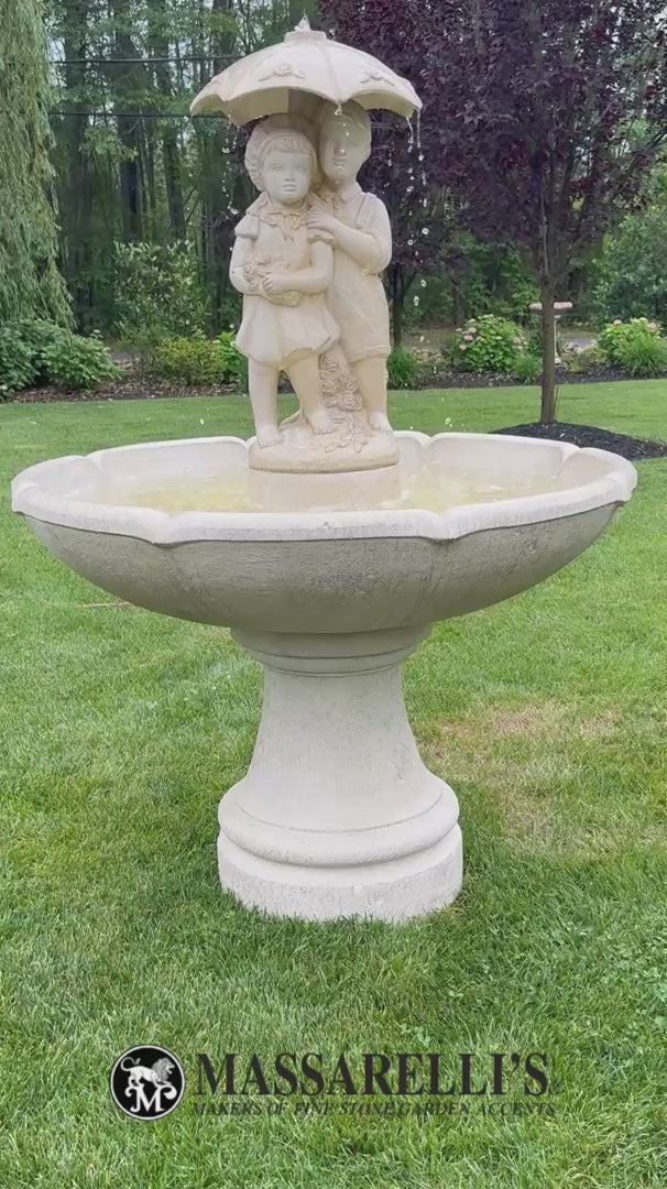 Video Girl & Boy Under Umbrella Single Tier Fountain – Made in USA