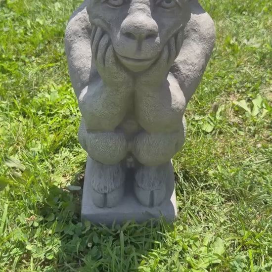 Horned Sitting Gargoyle Garden Sculpture Made in America  cement statue large scale goat