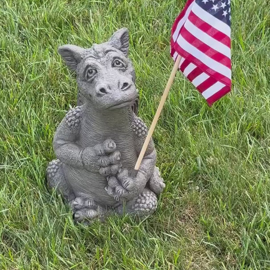 Video of dragon holding the American Flag garden Statue Outdoor Sculpture