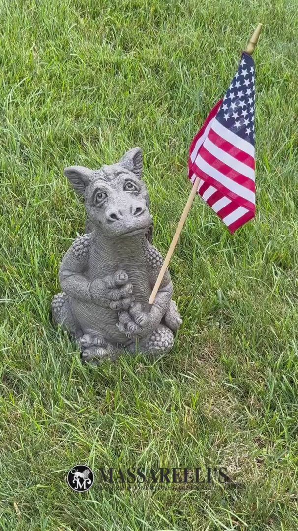 Video of dragon holding the American Flag garden Statue Outdoor Sculpture