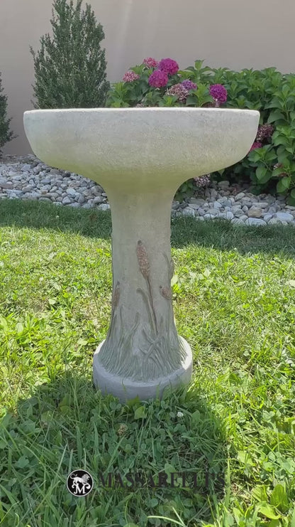 One Piece Cattail Cement Bird Bath 21.75" Tall