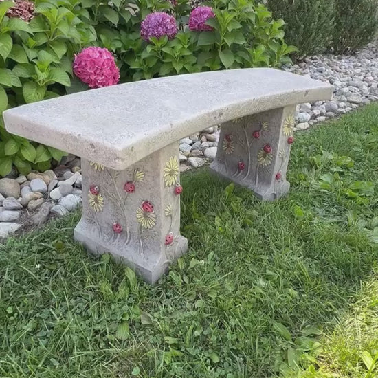 Video Add a touch of whimsy to your garden with the Ladybug Cement Bench outdoor seating Massarelli