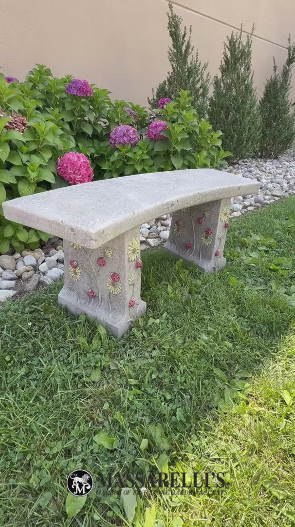 Video Add a touch of whimsy to your garden with the Ladybug Cement Bench outdoor seating Massarelli