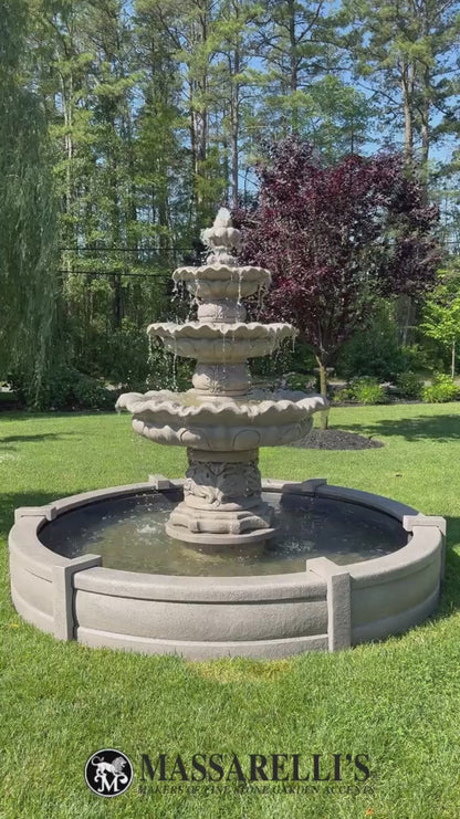 Video Estate Sized Three Tier Scallop Fountain on Eight foot Fiberglass Pool Massarelli Huge Statuary