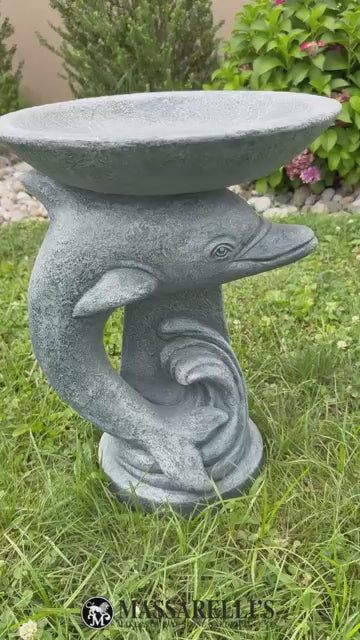 Video of Dolphin bird Bath Garden Sculpture one piece