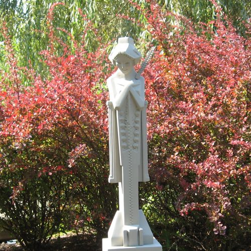 The Maid in the Mud Garden Sprite is a captivating sandstone replica inspired by one of the iconic sculptures originally designed by Frank Lloyd Wright